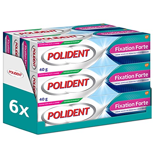 POLIDENT - Strong Fixation - Denture Adhesive Cream - 12 Hour Fixing - Zinc Free - Mint Flavour - Pack of 6 x 40g