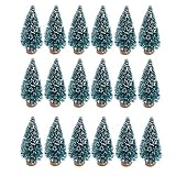 SUNREEK 24 Pieces Artificial Mini Christmas Sisal Snow Frost Trees with Wood Base Bottle Brush Trees Plastic Winter Snow Ornaments Tabletop Trees for Christmas Party Home Decoration (Blue-Green)