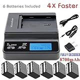 Kastar Fast Charger + 6 Battery for Sony NP-F970 NP-F960 F970 F960 F975 F950 and DCR-VX2100 HDR-AX2000 FX1 FX7 FX1000 HVR-HD1000U V1U Z1P Z1U Z5U Z7U HXR-MC2000U FS100U FS700U and LED Video Light