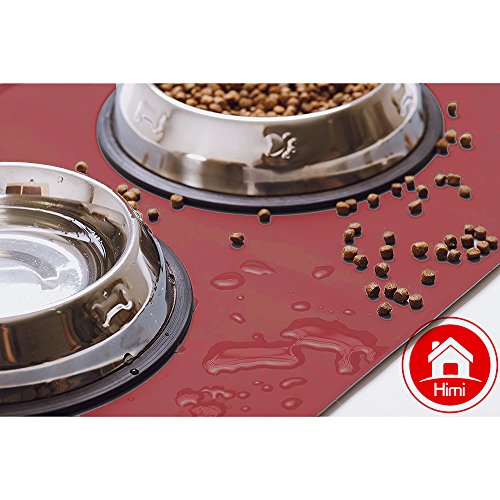 Himi Silicone Pet Food Mat 19"x12" - FDA Silicone Waterproof Dog bowl mat, Non Slip Dog bowl Pet Food Mat Placemet Tray - Pet Bowl Feeding Mat - Small and large dog food mat - Pet Bowl Tray (Red) - Thumbnail 6