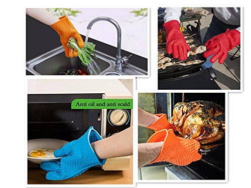 Heat Resistant Silicone Gloves Kitchen Bakeware Oven Mitts Pot Holders Silicone Cooking BBQ Pot Holder Mitt Grill Gloves ( 1 pair) (Green) - Thumbnail 6