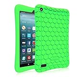 Fintie Silicone Case for All-New Amazon Fire 7 Tablet (7th Generation, 2017 Release) - [Honey Comb Upgraded Version] [Kids Friendly] Light Weight [Anti Slip] Shock Proof Protective Cover, Green