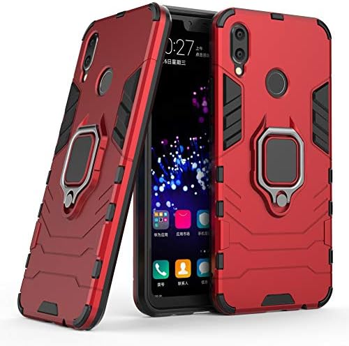 Huawei P Smart+/ Nova 3i Case, [2.0 Upgraded Version] Tough PC+TPU Soft Silicone Shockproof Dual Layer Heavy Duty Armor Bumper Protective Cover Ring Grip [Metal Plate for Magnetic Car Mount] [Red]
