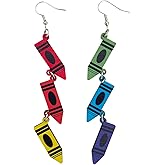 Crayon Earrings for Teachers, Colorful Art Teacher Dangle Earrings, Fun Lightweight Statement Jewelry for School, Classroom, and Artist Gifts