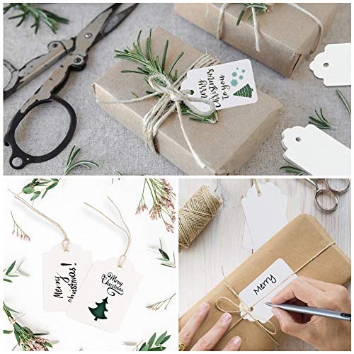 HAKACC Kraftpapier Anhänger, 200 STK. Geschenkanhänger Weiß Etiketten Kraftpapier Anhänger mit Schnur Wunschkarten für Hochzeit Weihnachten