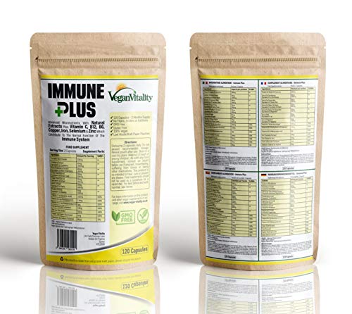 Immun Plus - Vitamine immunsystem stärken mit 14 Vitamine & natürliche Extrakte - enthaltene Vitamin C, Zink, Kurkuma, Selen, Ingwer, Cranberry, Holunder, Knoblauch, Vitamin B12 & Vitamin B6