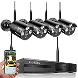 OOSSXX 8-Channel HD 1080P Wireless Network/IP Security Camera System(IP Wireless WIFI NVR Kits),4Pcs 720P Megapixel Wireless Indoor/Outdoor IR Bullet IP Cameras,P2P,App,No HDD