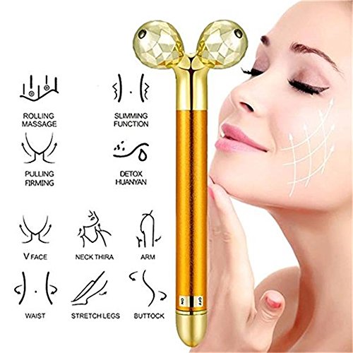 AMULISS 24k Gold Skin Care Face Massager 3D Roller Electric Sonic Depuffer Energy Beauty Bar Package Combination