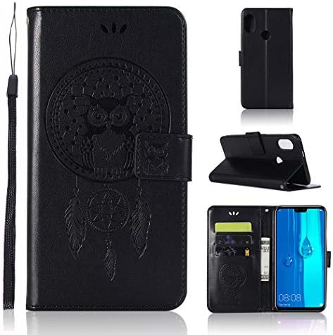 Domxteck PU phone case with multi-function ID credit card slot clip wallet flip cover for Huawei Y9 2019-black