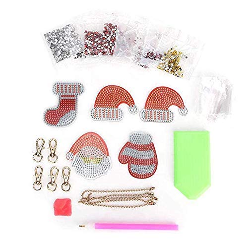 5D DIY Diamond Painting Keychain, 5 pcs Merry Christmas Shape, Mosaic Making Full Drill Special Shape Diamond Painting Kit for Bags, Smartphone Straps, 5 Pack - Thumbnail 5
