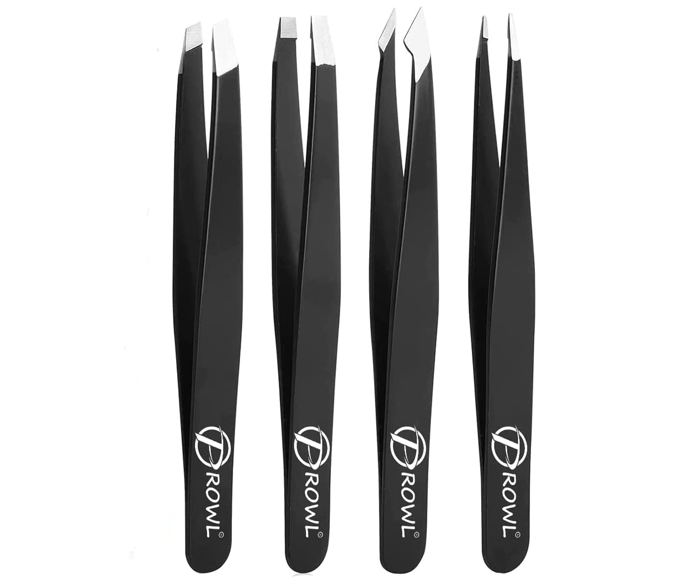 PROWL Professional Stainless Steel Tweezers for Facial Hair Women & Men – Set of 4 Eyebrow Tweezers for Ingrown Hair, Splinter, Blackhead, and Tick Remover
