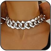 XUENMB Chunky Link Cuban Chains Necklace Women's Punk Hip-hop Thick Gold Chain Choker Necklace Fashion Costume Jewelry for Women (gold)