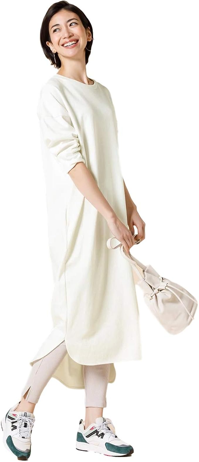 ドゥクラッセ 接結ストレッチ Tシャツワンピ Lオフホワイト ワンピース チュニック 通販 Amazon