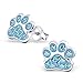 925 Sterling Silver Aquamarine Crystal Paw Print Stud Earrings 18872
