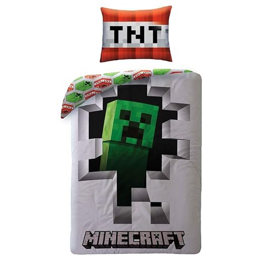 Halantex Dynamite Minecraft Bettwäsche Kinder Bettwäsche 140x200 cm (Oeko Tex Standard 100)