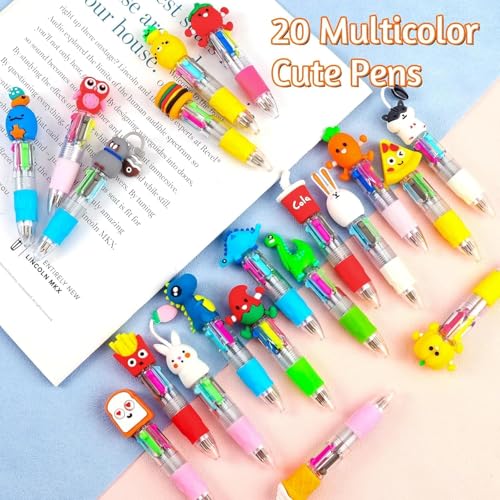 20Pcs Mini Multicolor Pens in One 4-in-1 Cute Pens Bulk for Kids,Assorted Styles Ballpoint Pen for Office School Student Kids Present,Birthdays and Children's Party Favors Gifts,Teacher School Supplie