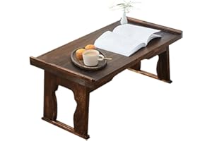 SINOBEST Foldable Wooden Laptop Desk, Breakfast in Bed Serving Tray, Japanese Floor Table for Tea & Coffee, Portable Antique 