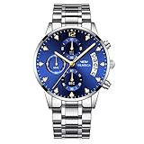 KASHIDUN Men's Watches Sports Military Quartz Wristwatches Waterproof Chronograph Calendar Date Stainless Steel Band Navy Blue Color