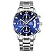 KASHIDUN Men's Watches Luxury Sports Casual Quartz Wristwatches Waterproof Chronograph Calendar Date Stainless Steel Band Black Color (C Blue)