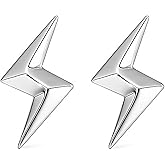 Reffeer Solid 925 Sterling Silver Lightning Earrings Stud for Women Teens Lightning Bolt Studs Earrings Minimalist Post Stud Earrings