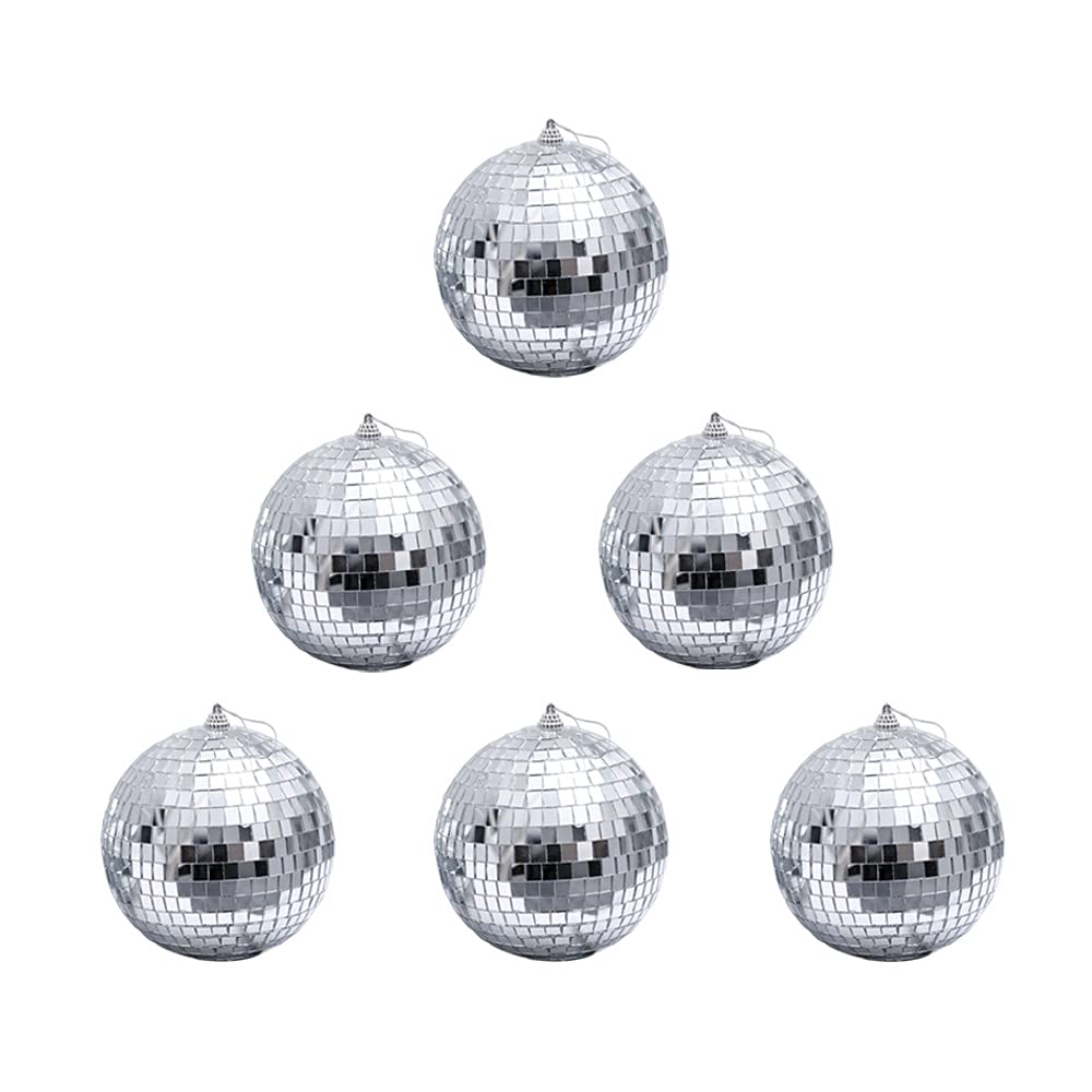 6 Pcs 2.4 Inch Silver Mirror Ball Baubles Christmas Tree Bauble Disco Ball for Home Party Christmas Wedding Decoration Lighting Effect