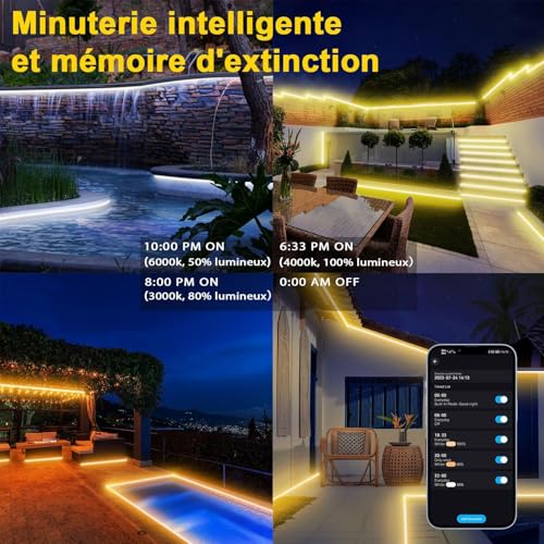 TENDIST LED Strip Outdoor Warm White to Cool White Dimmable LED Strip Lights Alexa Compatible WiFi App Remote Control 24V IP67 Waterproof for Kitchen Patio (15M) | LED Lighting, Indoor Use