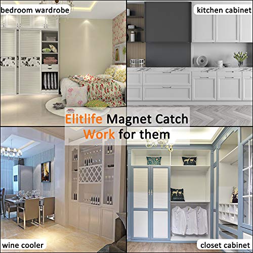 Magnetic Door Catch Elitlife 12 Pack Cabinet Door Magnets 15 lbs Strong Cabinet Magnet Latch Hardware Stainless Steel for Home Kitchen Cupboard Wardrobe Closet Door Closer-Silver - Thumbnail 6