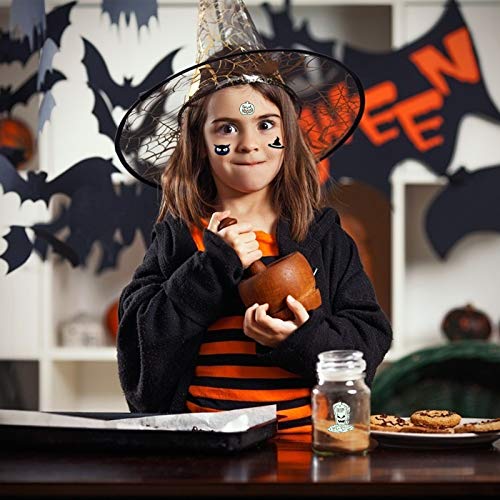 Kids Halloween Temporary Tattoo, MEZOOM 110pcs Glowing in Dark Ghost Temporary Tattoos Luminous Pumpkin Fake Sticker Halloween Themed Cobweb Bat Skeleton Spider for Boys Girls Party