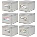 mDesign Large Soft Stackable Fabric Baby Nursery Storage Organizer Holder Bin Box with Front Window/Lid for Child/Kids Bedroom, Playroom, Classroom, Spira Collection, 6 Pack, Taupe/Natural