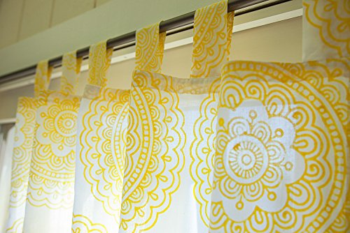 Circular Bohemian Print Bright Yellow Sheer Curtain Window 46