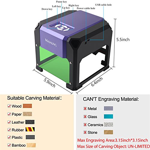 1500mW Laser Engraver, Portable DIY Handicraft Wood Burning Tools Printer with 9.9 Square Inches