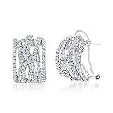 Mia Sarine Rhodium Plated Silver Cubic Zirconia Multi Strand Crossover Half Hoop Women's Earrings