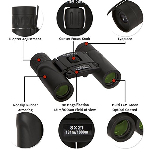 Life Story - Compact Binoculars For Kids, Adults, Sporting Events, Bird Watching, Hiking, Outdoors, Fits in Pocket, 8x21, Black, 8x Magnification - Thumbnail 2