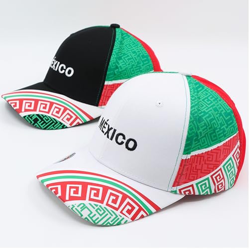 Genérico Set 2 Gorras México 2026 Diseño Original con Patrón Azteca y Bordado para Aficionados al Fútbol, Cachucha Unisex Tricolor, Gorra de Béisbol para Hombre y Mujer Tipo Aport