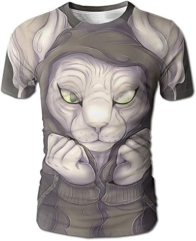 Adult Male Hip Hop Sphynx Cat Novelty T Shirt Short Sleeve Jersey Shirt
