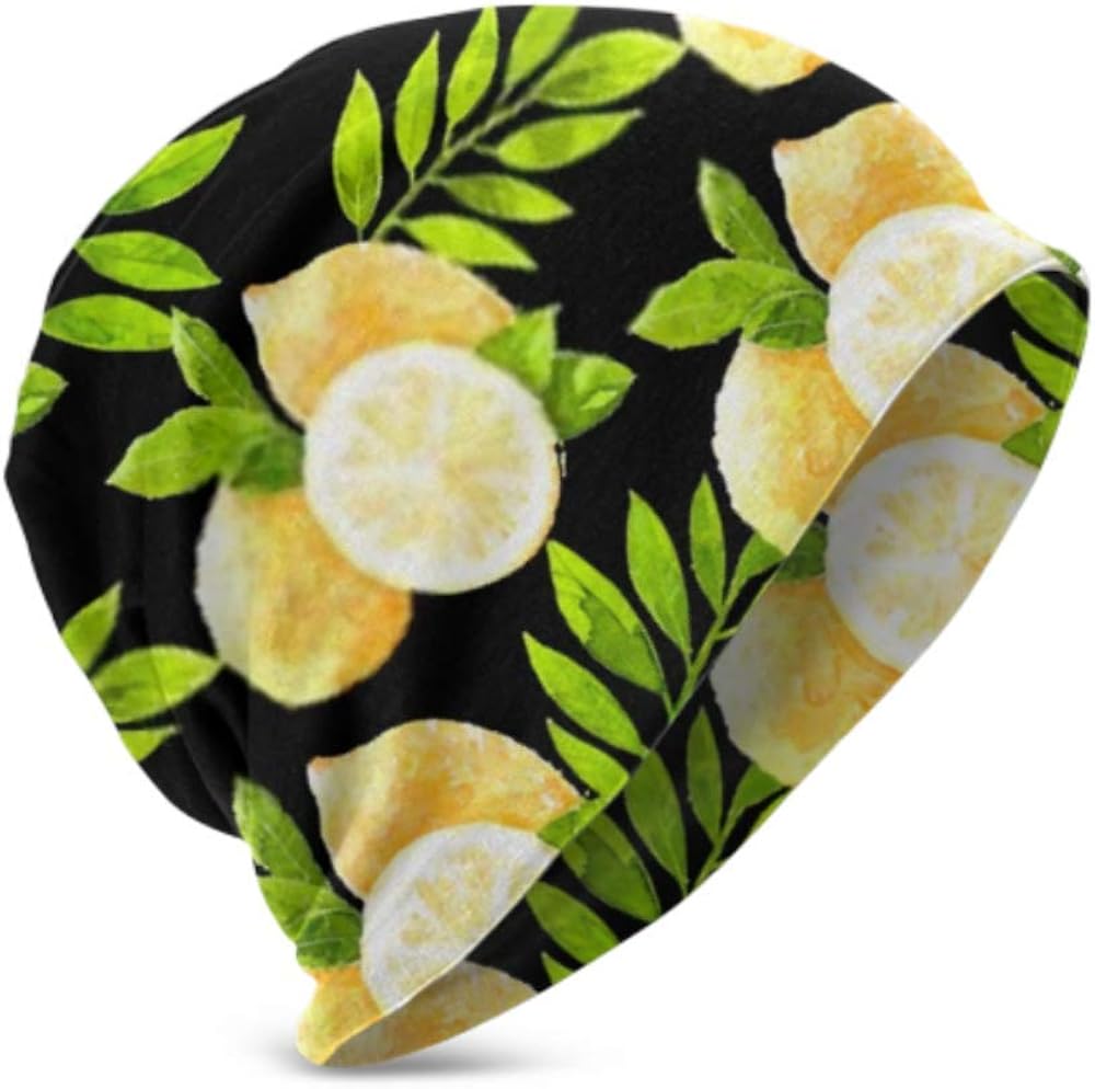 Unisex Beanie Hat Warm and Cozy Lemons Set Juicy Lemon Collection Fruitleavesslice