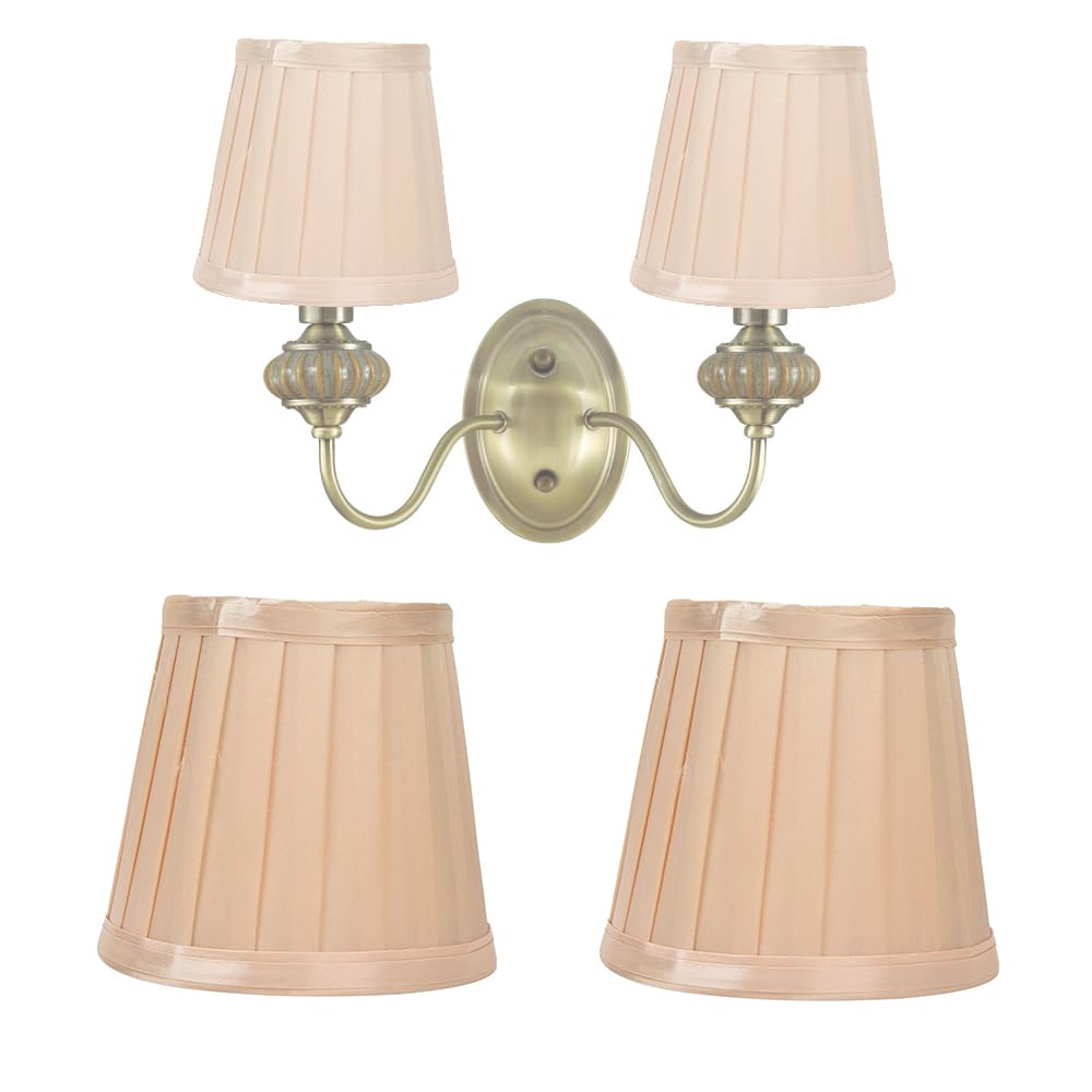2Pcs Small Fabric Lampshade, E14 Clip On Pleated Barrel Lamp Shades Chandelier Lampshade, Vintage Small Lamp Shades for Table Lamps, Floor Lamps (Gold)