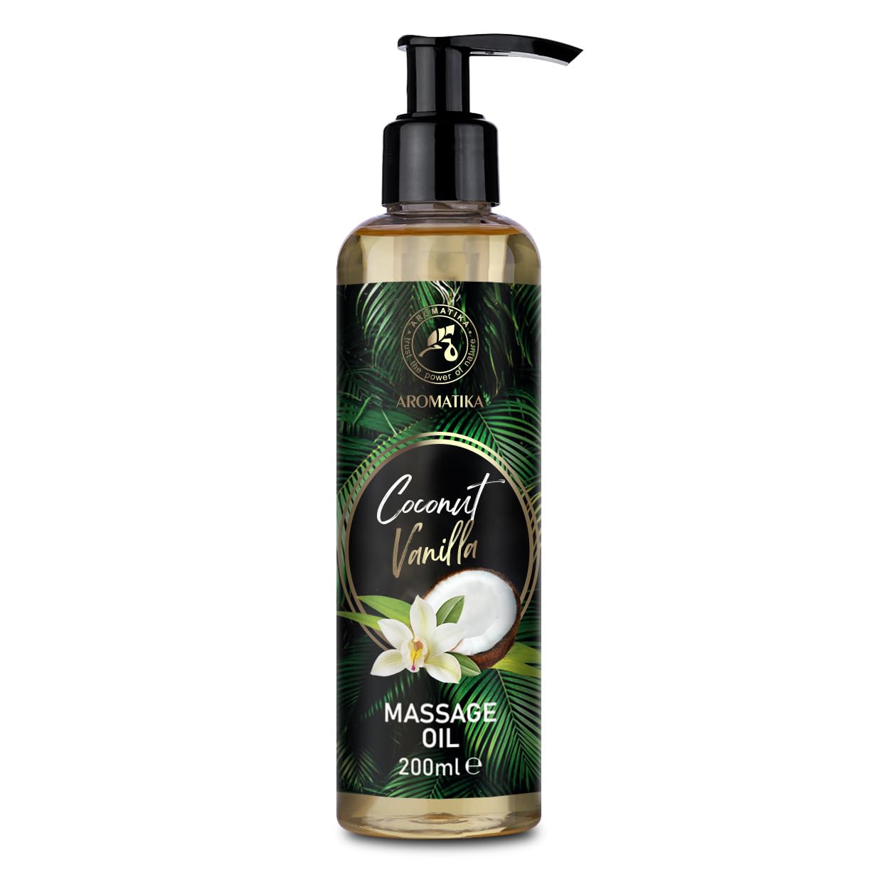 Massage Oil Coconut Vanilla 200 ml - Blend of Almond Oil & Grape Seed Oil & Jojoba Oil & Peach Kernel Oil - Body Oil - Cosmetic Oil - Massage Oil - Natural Oils for Skincare - Bodycare - Relax