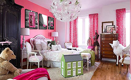 Girls Pink Paris Theme Room Decor Wall Art Paris Eiffel Tower Decor for Bedroom for Canvas Black and White Art Eiffel Tower Pictures Decorations London Big Ben Tower Eiffel Tower Painting Framed