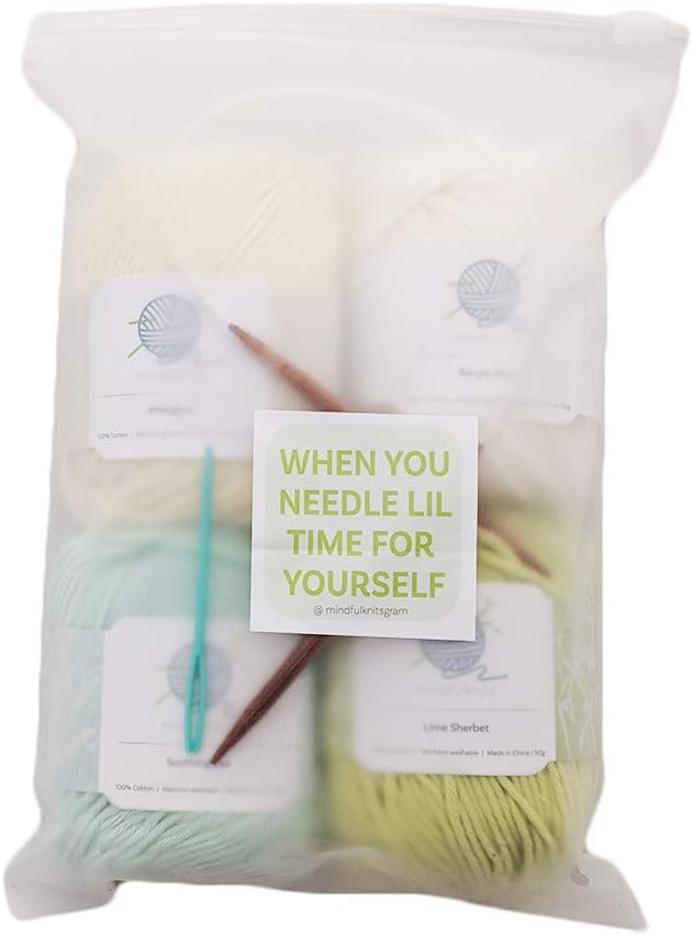 mindfulknits Beginner’s Knitting Kit with Knitting Needles, Yarn Needles & 100% Cotton Knitting Yarn (4), Make Washcloths - Image 3