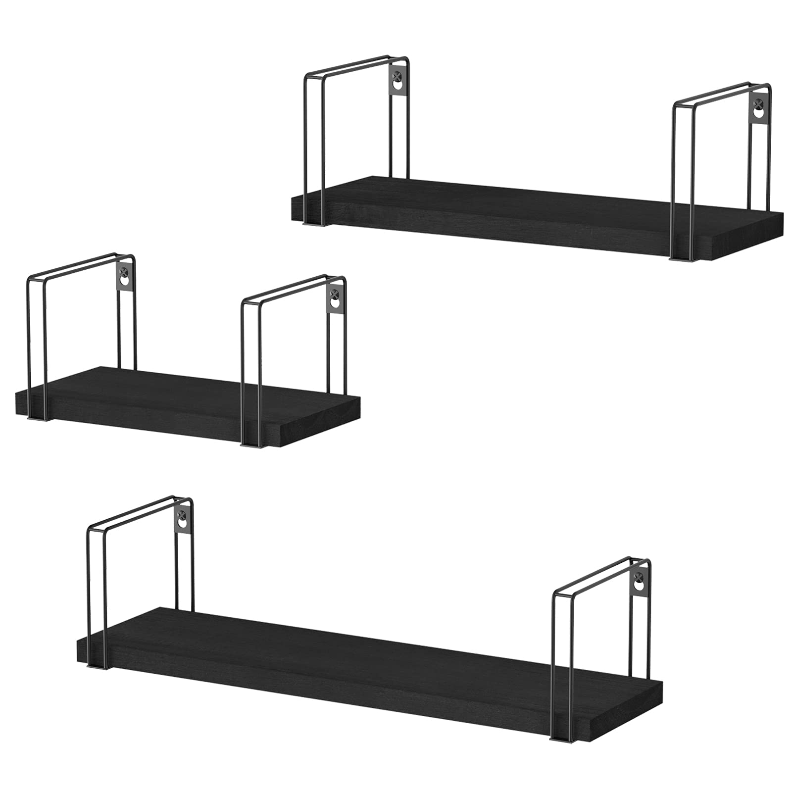 SRIWATANA Wall Shelves Rustic Floating Shelves, Decorative Wood Shelf Set of 3, Wall Mounted Storage Shelves for Bedroom, Living Room, Kitchen, Bathroom, Office and More,Black