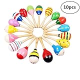EBTOYS Wooden Maraca Wood Rattles Egg Shaker Kids Musical Educational Toys Party Favor 10 Pack (Random Color Pattern)