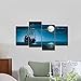 Pyradecor Night Navigation 4 Piece Modern Stretched Seascape Artwork Canvas Prints Moon Pictures Paintings on Canvas Wall Art for Living Room Bedroom Home Decorations