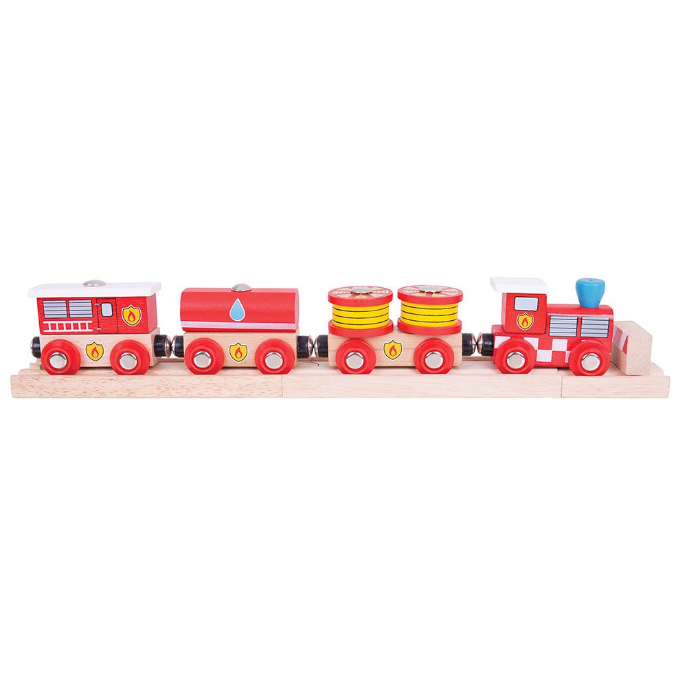 Bigjigs Rail Fire and Rescue Train - Fire Train Toy, Bigjigs Train Accessories Compatible With Most Wooden Train Sets, Quality Wooden Train Accessories