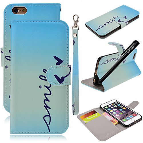 iPhone 6 Plus 6S Plus Case, WeLoveCase PU Leather Color Print Folio Cover with Wallet Function / Kickstand / Wrist Strap Design / Credit Card Holder for iPhone 6/6S Plus 5.5″ 1 Stylus Pen – Smile
