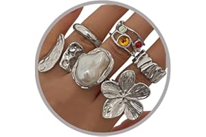 Chunky Gold Rings for Women Stackable Statement Flower Ring Non Tarnish Baroque Pearl Rings Set for Women Chunky Jewelry