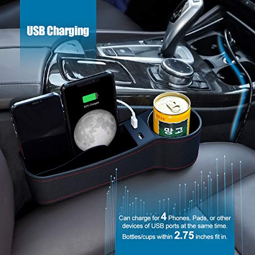 HONGNAL Car Seat Gap Organizer, 2 Pack USB Storage Box, Console Side Pocket Storage Box, Console Side Pocket Storage Couple with USB Charging Ports,Cup Holder for Cellphones Wallet Coin Key
