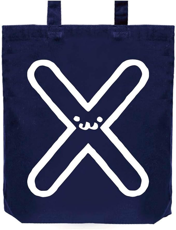 X エックス アルファベット 記号 文字 筆絵 イラスト おもしろ トート バッグ ネイビー オリジナルプリント 通販 Amazon