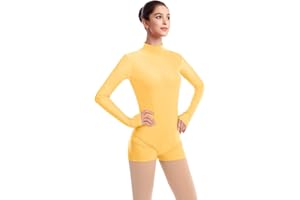 ODASDO Women Mock Neck Gymnastics Dance Leotard Boyshorts Long Sleeve Bodysuit Ballet Dancewear One-piece Biketard Unitard