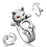 Sharkleap 3 Pieces Sterling Silver Cat Rings, Kitty's Paw Ear Ring Set